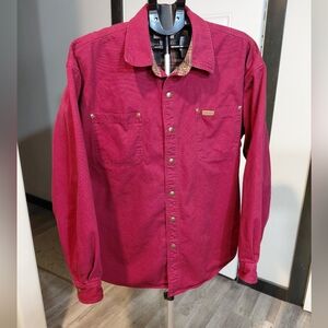 Vintage Mens Carhartt Heavy Canvas & Flannel Lined Burgundy Shirt Jacket SIZE XL